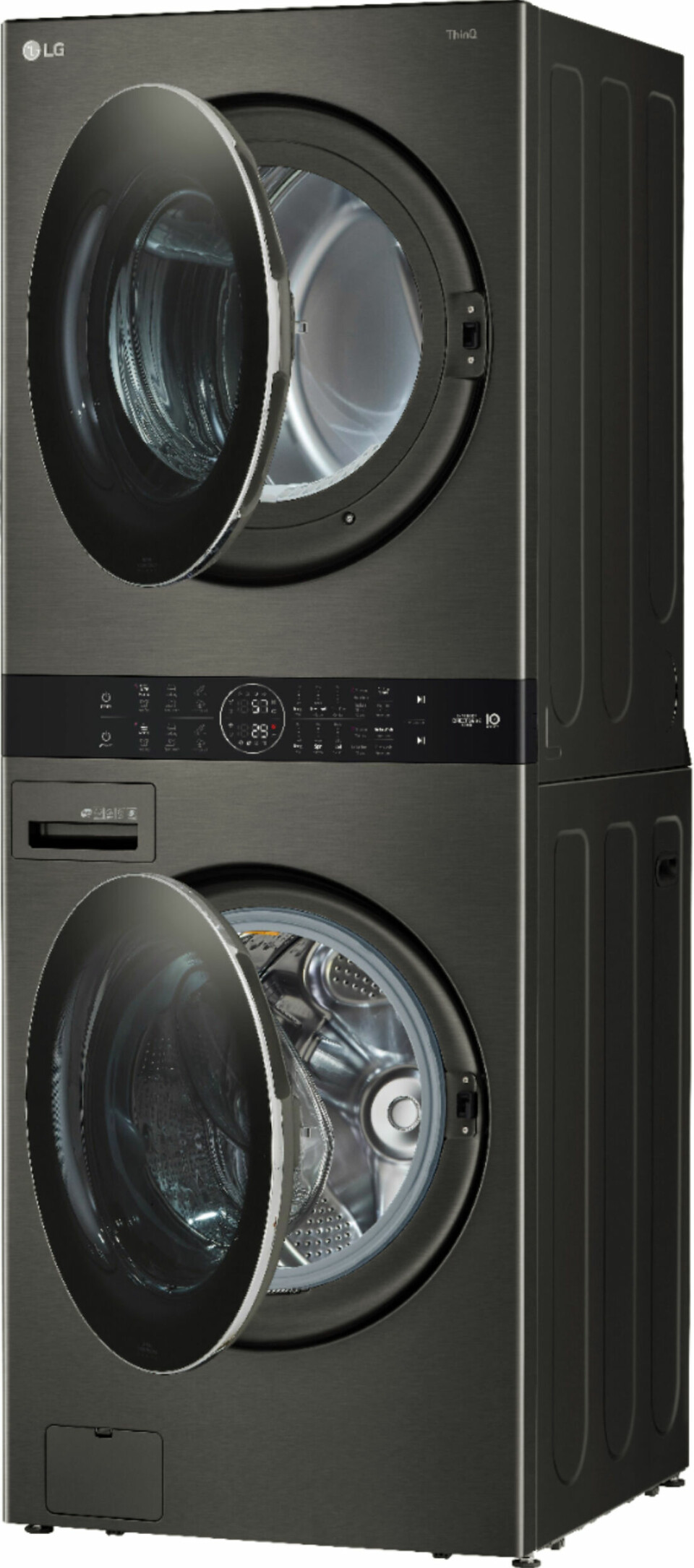 Vasketårnet LG WT1210BBF er vaskemaskin og tørketrommel i ett,
med felles kontrollpanel i midten. Pris: 35.000,-