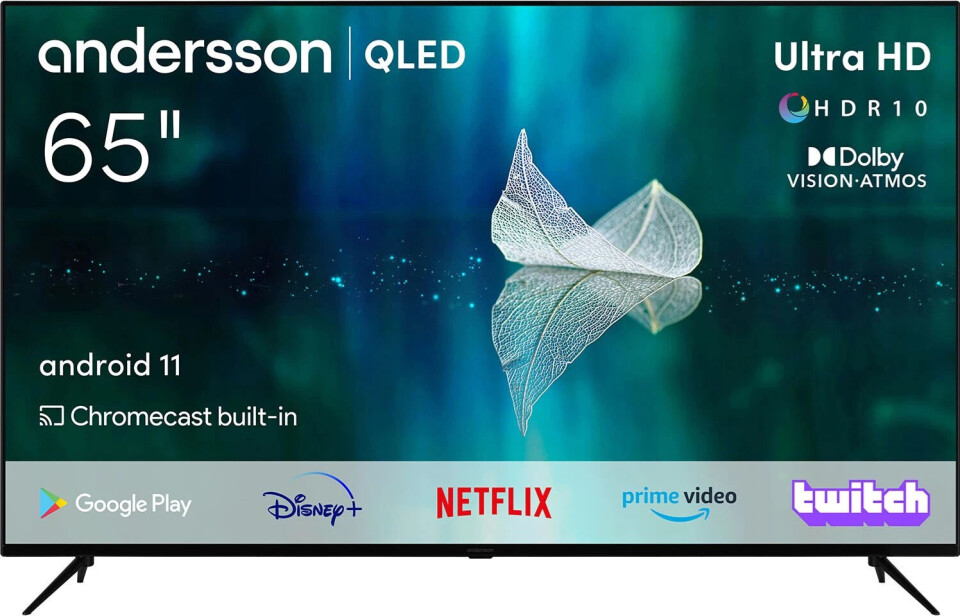 Andersson QLED6531UHDA i 65-tommer med qled 4K, Android 11, HDR, Dolby Atmos og Chromecast. Foto: NetOnNet