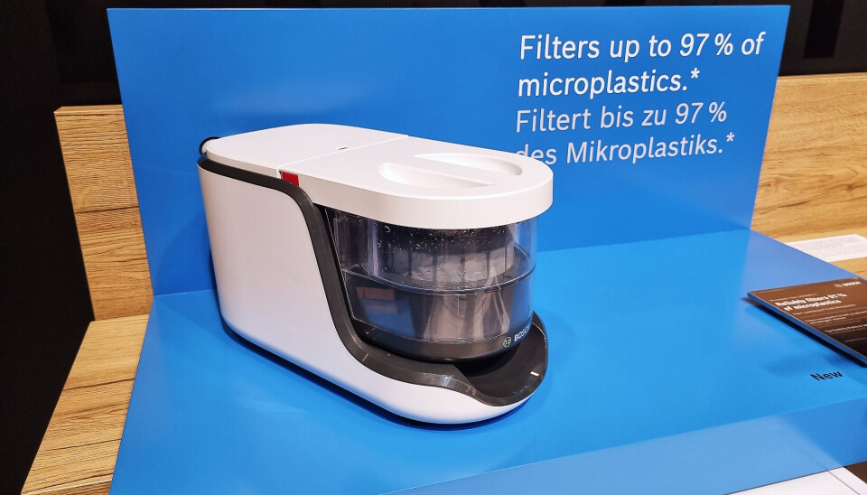 Mikroplastfilteret fra Bosch fjerner opptil 97 prosent av mikroplasten. Foto: Jan Røsholm