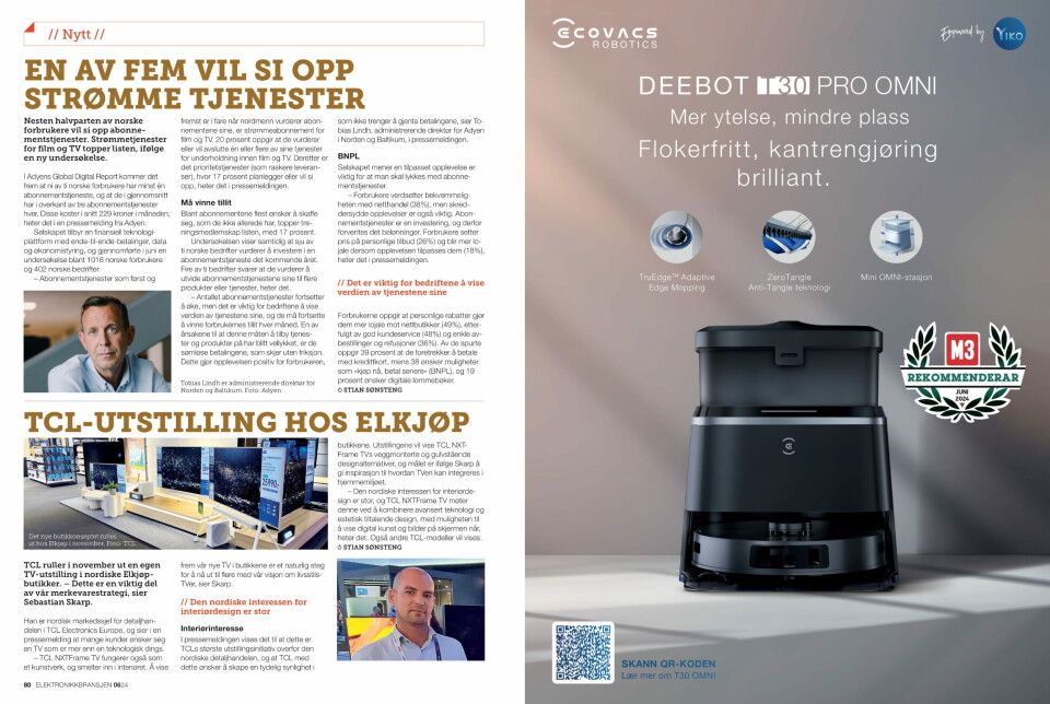 Artikkelen er tidligere publisert i papirutgaven av fagbladet Elektronikkbransjen nr. 6/2024, som ble distribuert uke 48. Her kan du lese artikkelen og bla gjennom digitalutgaven av bladet. Du kan lese alle utgaver av bladet digitalt, fra og med nr. 1/1937, på elektronikkbransjen.no/historiskarkiv.