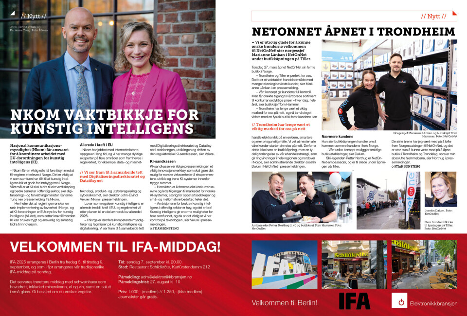 Artikkelen er tidligere publisert i papirutgaven av fagbladet Elektronikkbransjen nr. 2/2025, som ble distribuert uke 15. Her kan du lese artikkelen og bla gjennom digitalutgaven av bladet. Du kan lese alle utgaver av bladet digitalt, fra og med nr. 1/1937, på elektronikkbransjen.no/historiskarkiv.